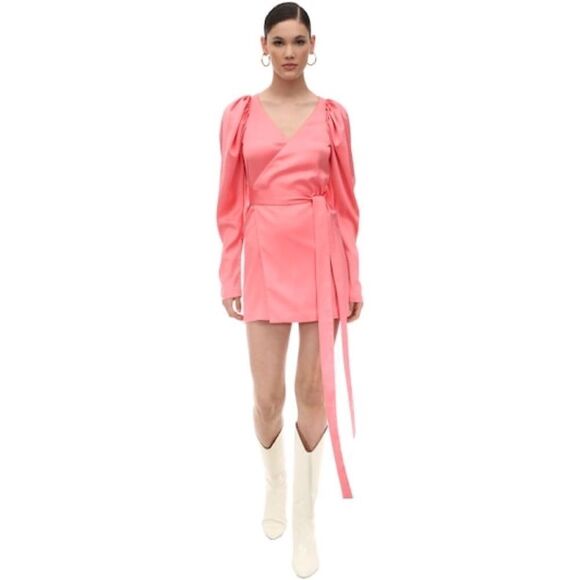 Rotate Number 31 satin Mini wrap Dress in pink - Picture 4 of 12